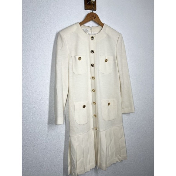 Vintage Escada Wool Dress Size 36 US Small S Ivory Classic Preppy Jeweled - Picture 3 of 8
